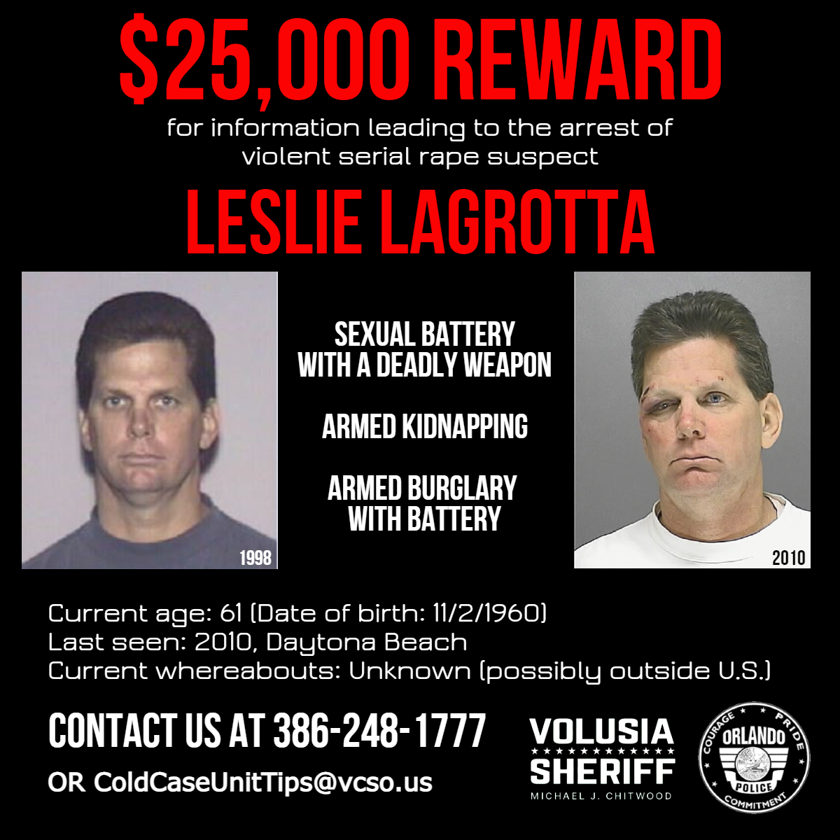 $25,000 Reward Available For Info Leading To Arrest Of Serial Rape Suspect Leslie Lagrotta Image